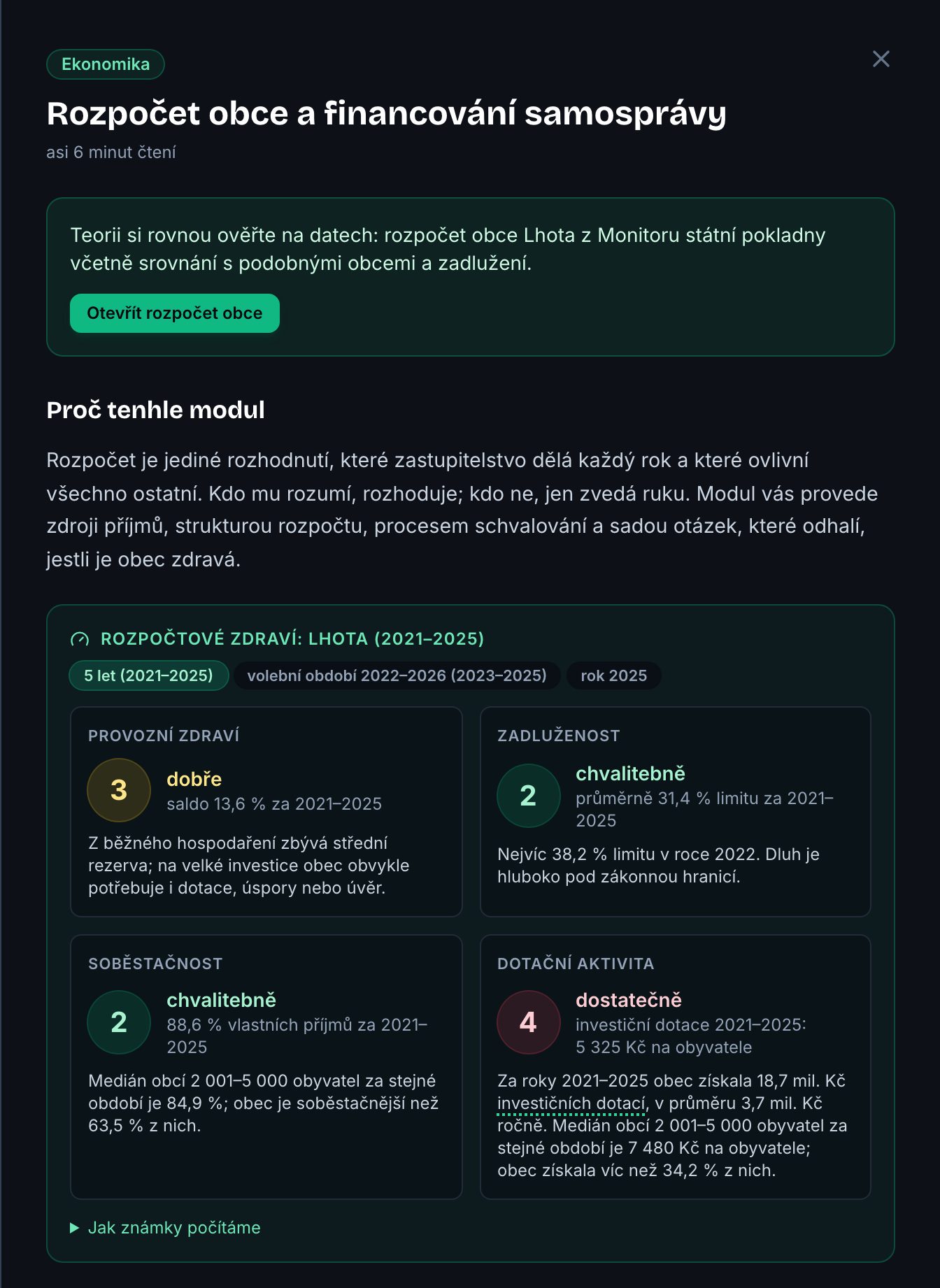 Otevřený modul Rozpočet obce se štítky rozpočtového zdraví obce